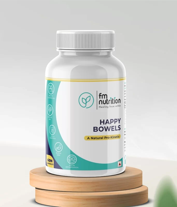 FMN Happy Bowels | A Natural Pro-Kinetic | Pro-Kinetic Blend with Artichoke, Apple Cider Vinegar, Ginger, Chicory, Curcumin, and Licorice | For Bloating, Constipation, GERD & Complete Digestive Health | 60 Capsules
