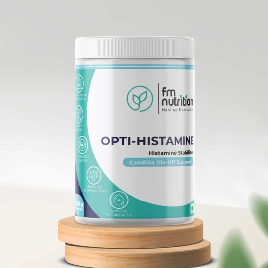 FMN Opti-Histamine | Histamine Stabilizer Candida Die Off Support | Natural Antiallergic Blend for Enhanced Immune Health and Detoxification | Histamine Support with NAC, Stinging Nettle, Bromelain for Allergy | 200 GM Powder