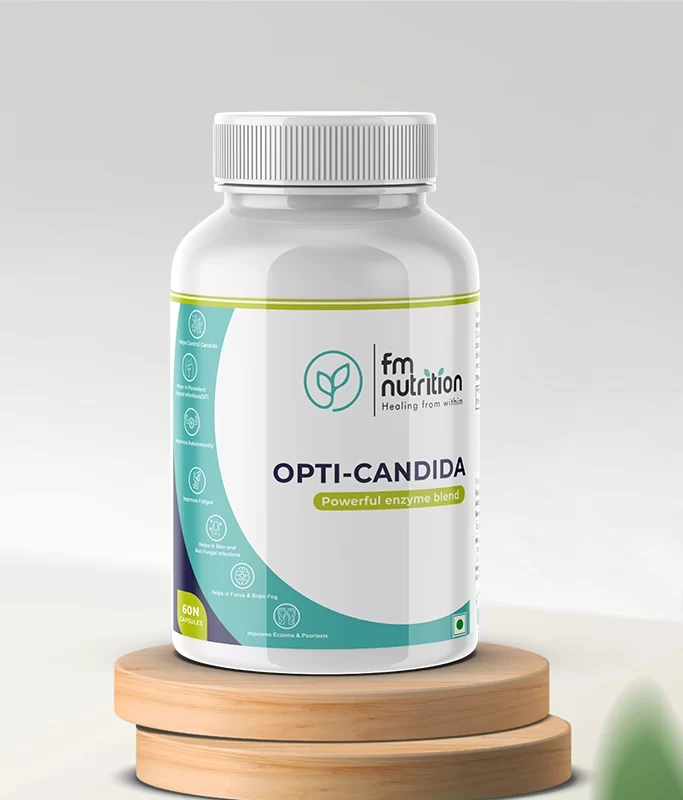 FMN Opti-Candida | Powerful Enzyme Blend | Relief from Candida, Fungal, and Yeast Infections | Enhances Microbiota, Autoimmunity, Focus, and Skin Health | Combats Fatigue, Vaginal Infections, UTI, Sugar, and Carb Cravings | Powered by Cellulase and Protease | 60 Capsules