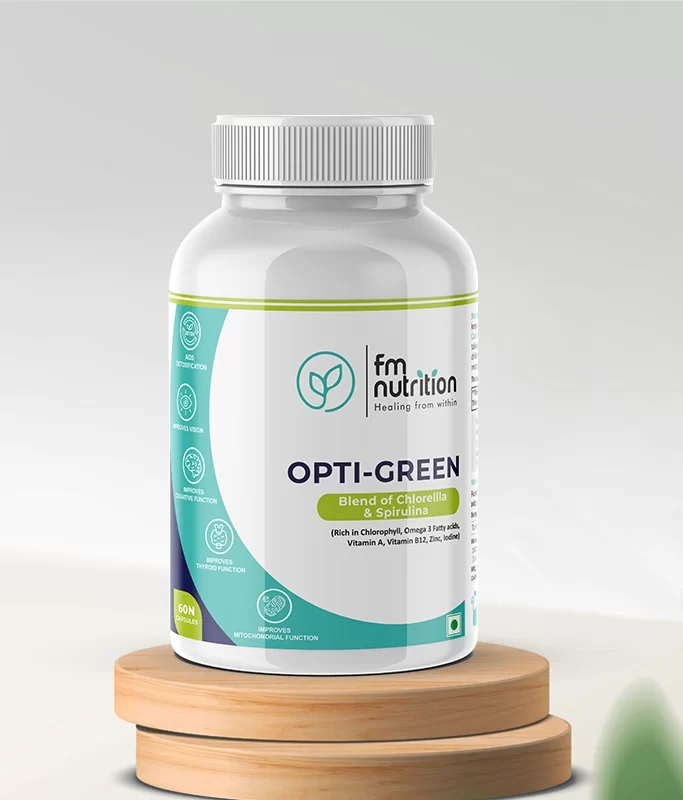 FMN Opti-Green | Blend of Chlorellla & Spirulina | Detoxify, Enhance Vision, Boost Cognitive & Thyroid Function, and Supercharge Mitochondrial Health | 60 Capsules
