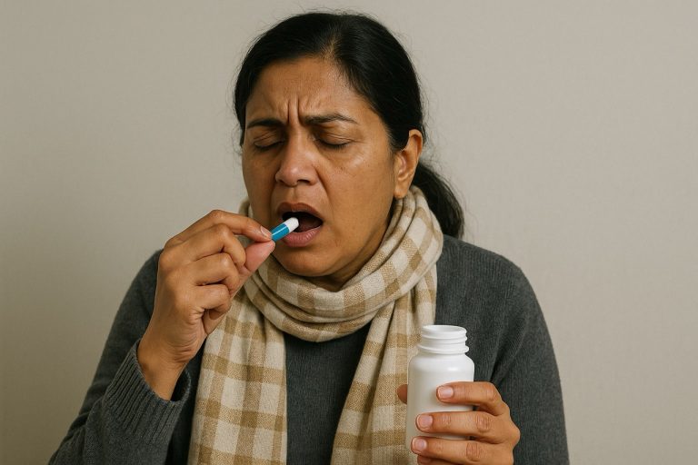lady taking antibiotics Large