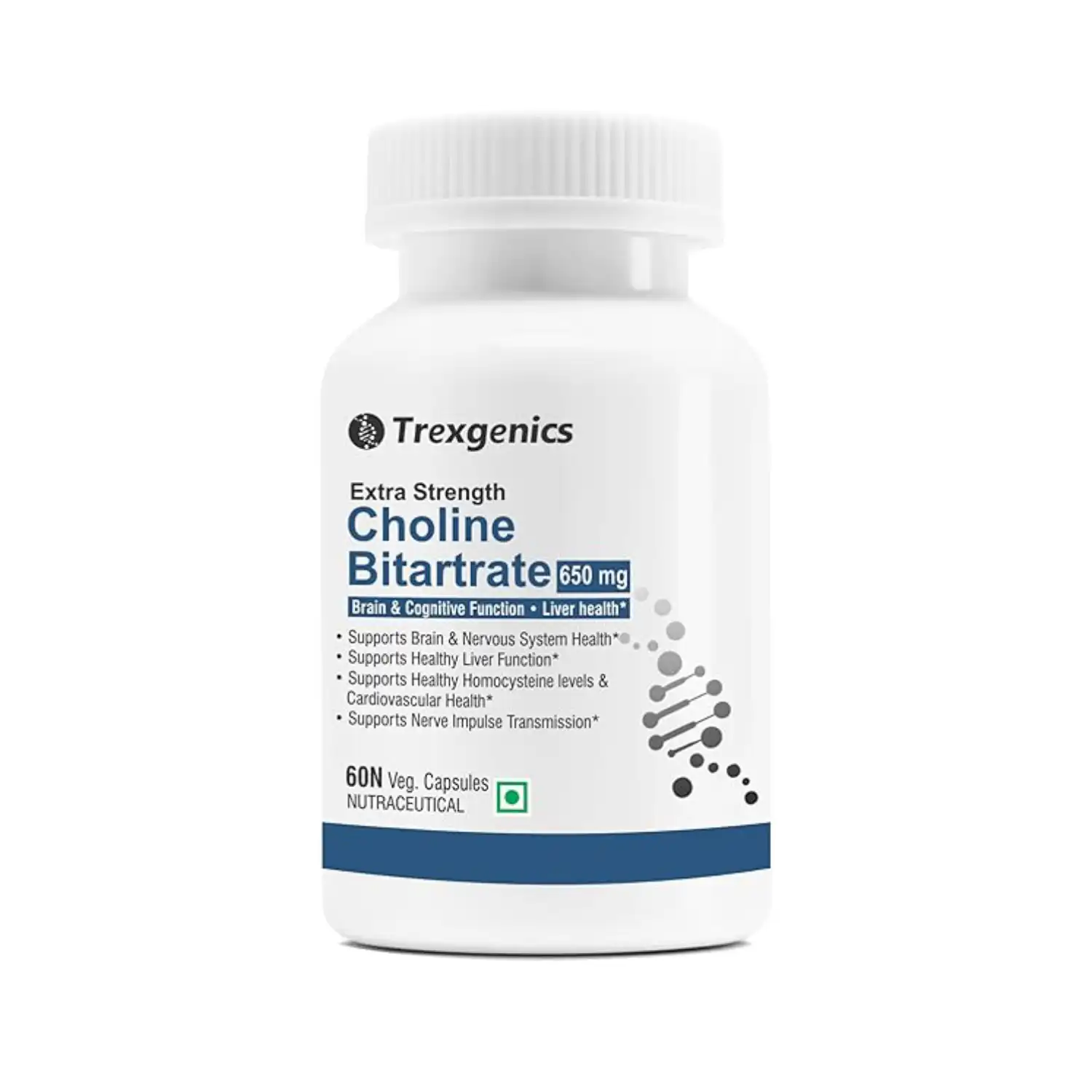 Choline Bitartrate 650mg veg capsules bottle — brain, liver and cognitive support supplement