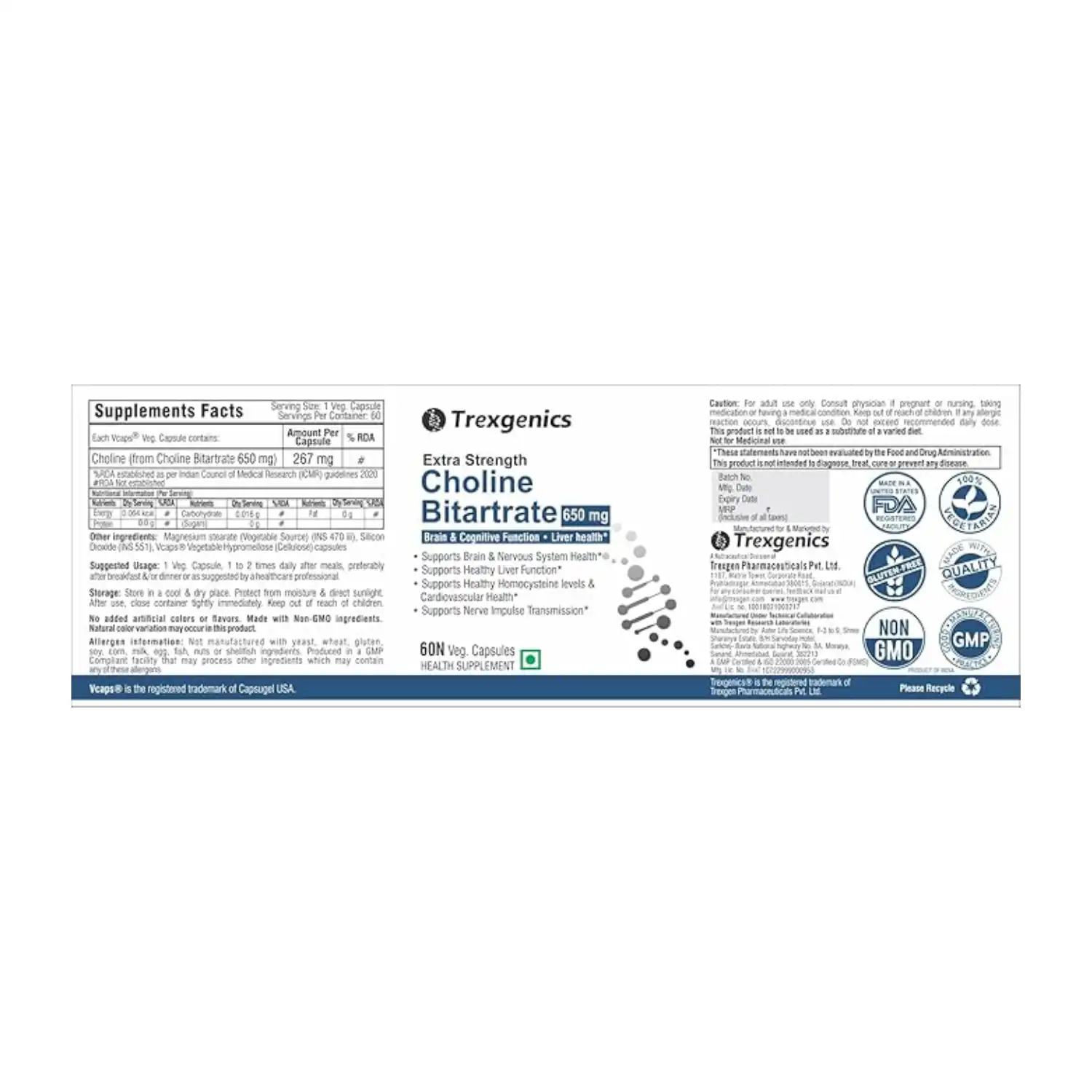 Trexgenics Choline Bitartrate 650mg - Image 2